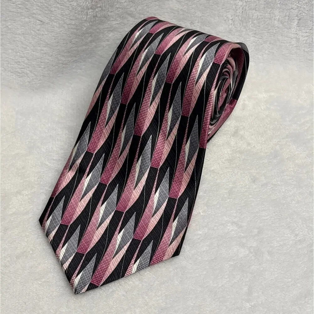 Carlos Devenezia Men's Neck Tie 100% Silk Pink Black Gray‎ Abstract Corpcore